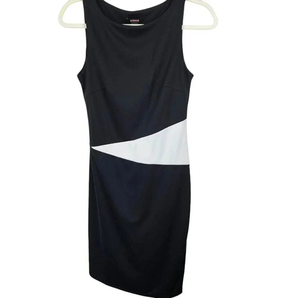 Express Black Cream Asymmetrical Color‎ Block Sleeveless Sheath Dress Size 6 - Picture 10 of 10